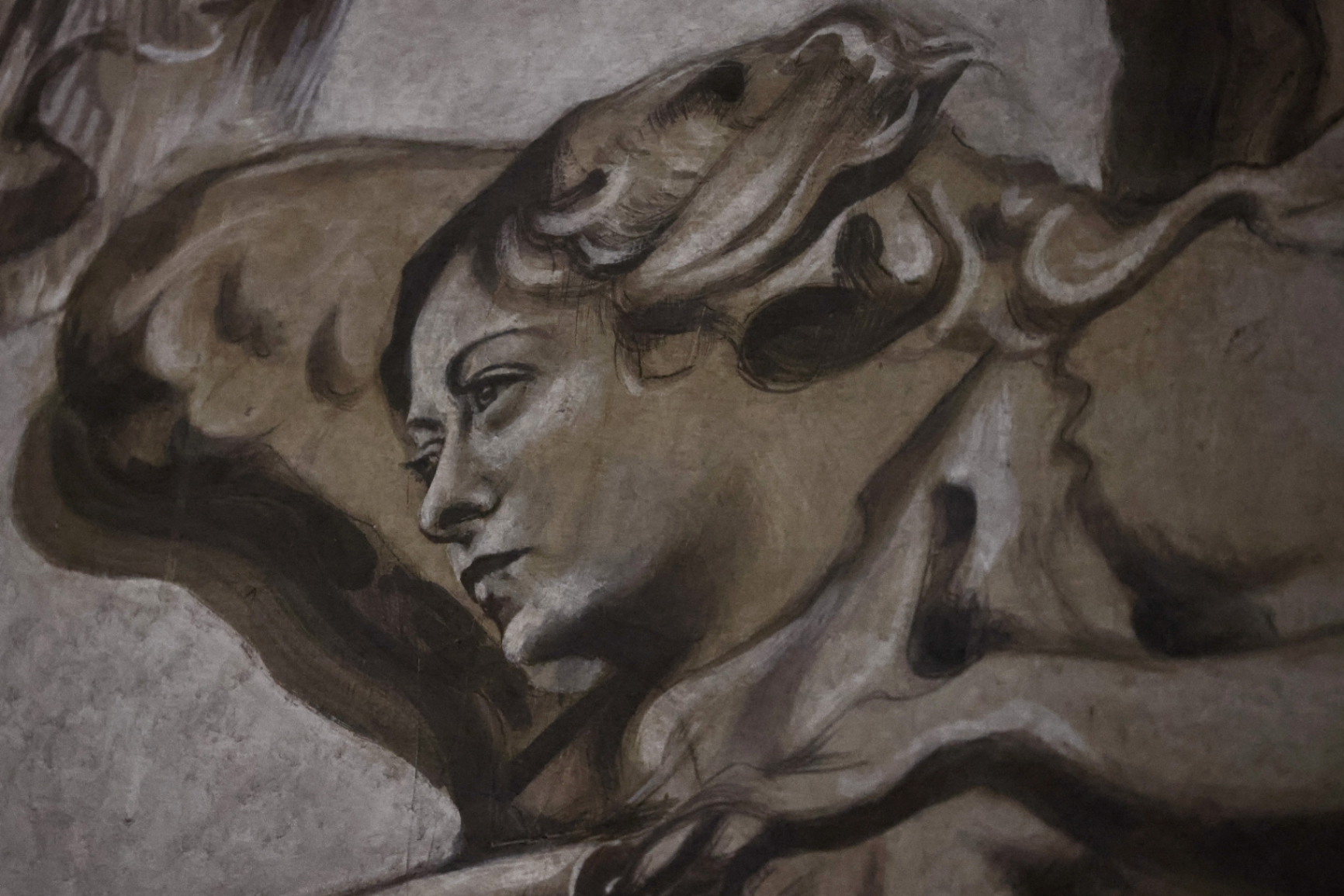 The fresco angel face from the Basilica of St. Lawrence in Lucina